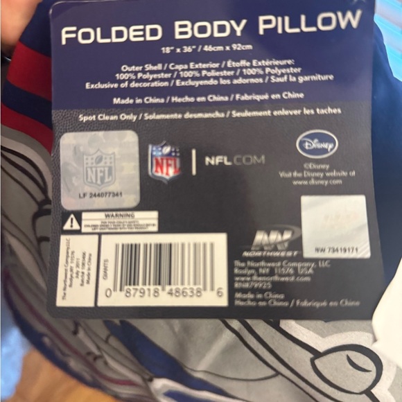 Folded Body Folder Giants NFL Disney Blue Mickey Mouse Bedding Pillow - Picture 3 of 6